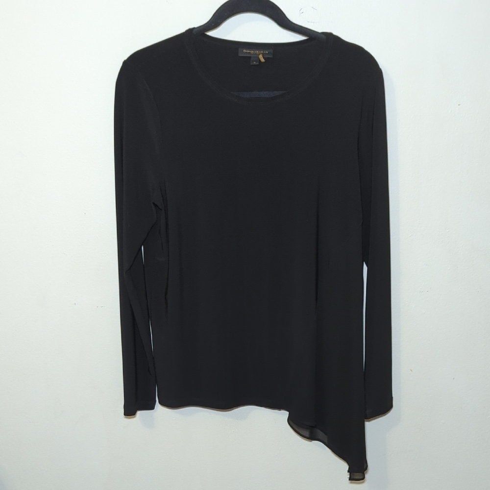 Donna Karan Black Asymmetrical Hem Women's Top Sheer Details + Stretch Size M